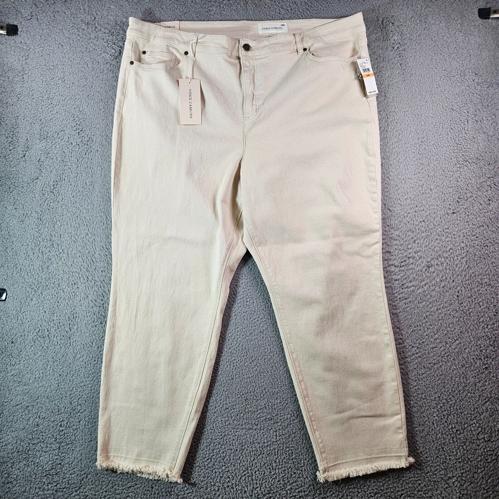 $109 NWT Vince Camuto Jeans Women 24 W Ankle Stretch Beige Raw Hem - Picture 1 of 13